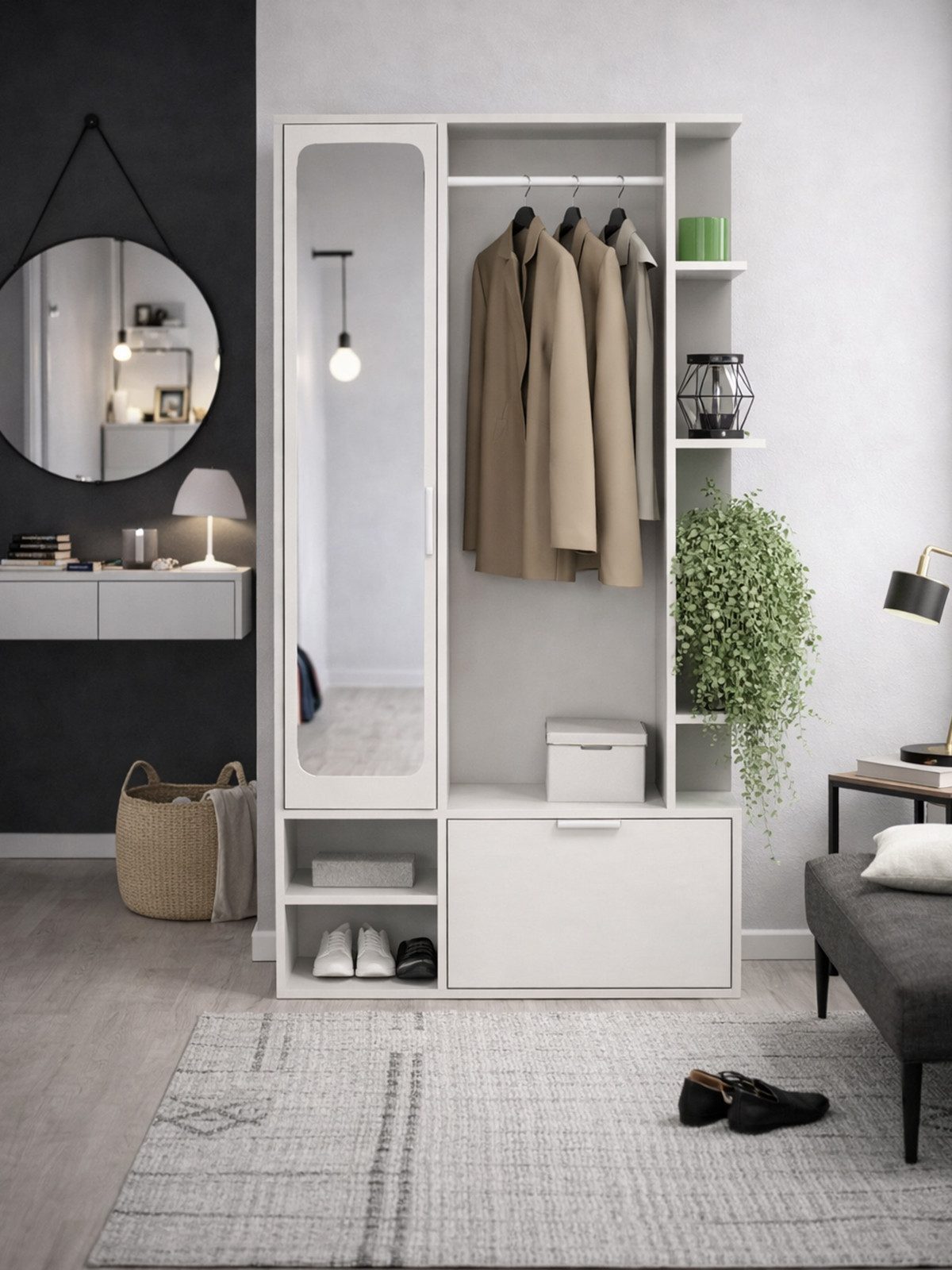 Compleo Garderobenschrank mit Spiegel und mit Kleiderstange ALIS, Verschiedene Farben