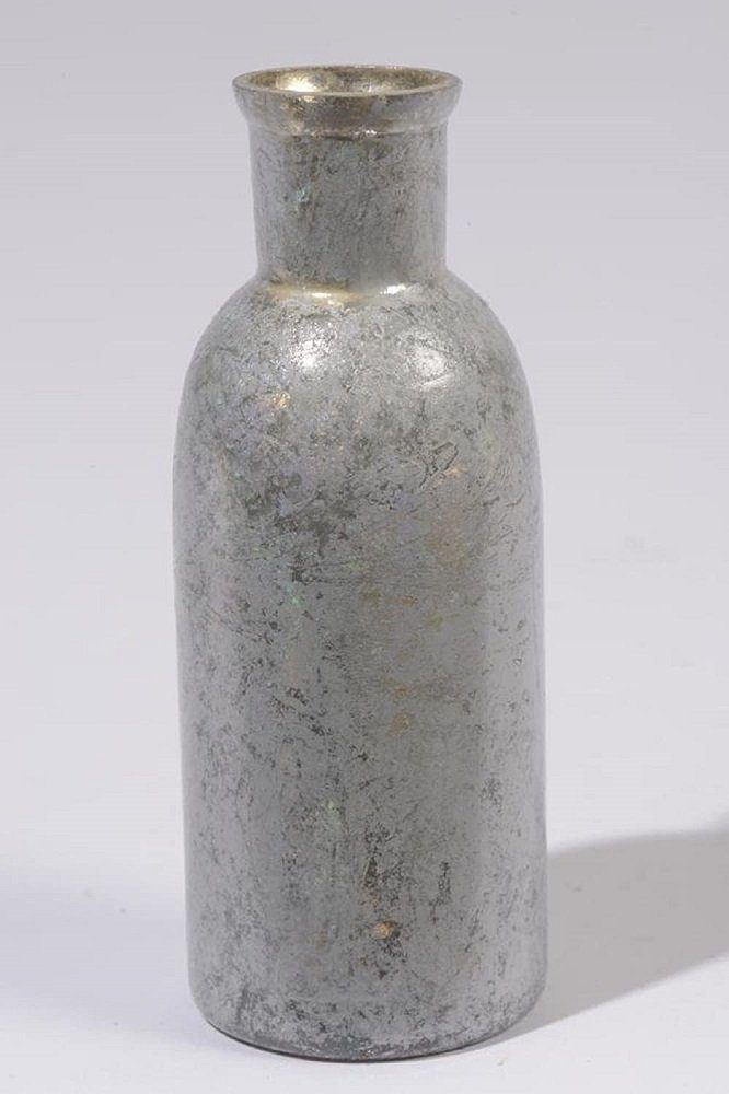 Dekovase Vase Blumenvase Glasflasche Eisfinish satin silber