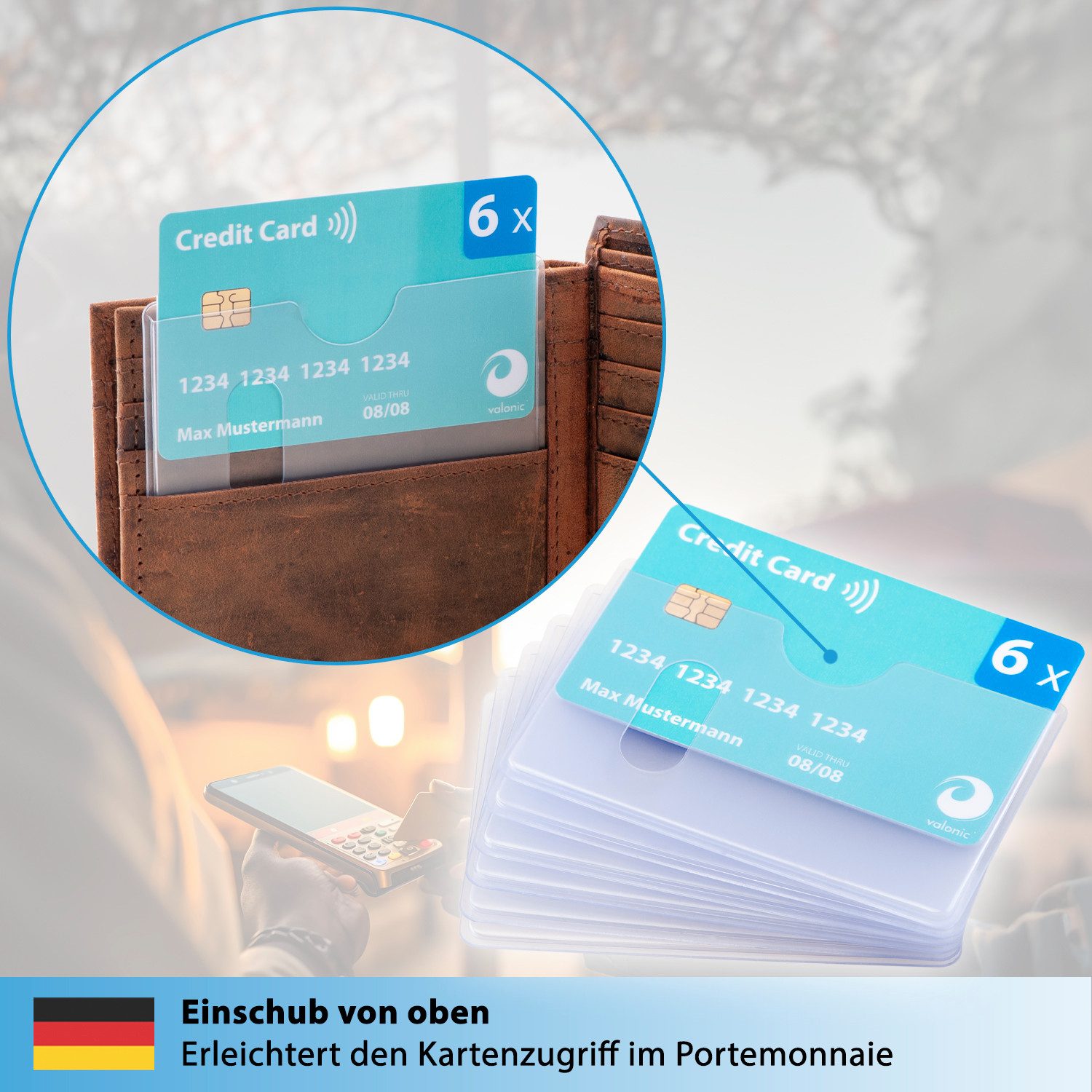 valonic Etui valonic EC Scheckkarte Schutzhülle - 6 Stück mit Längseinschub – Bild 5 von 5