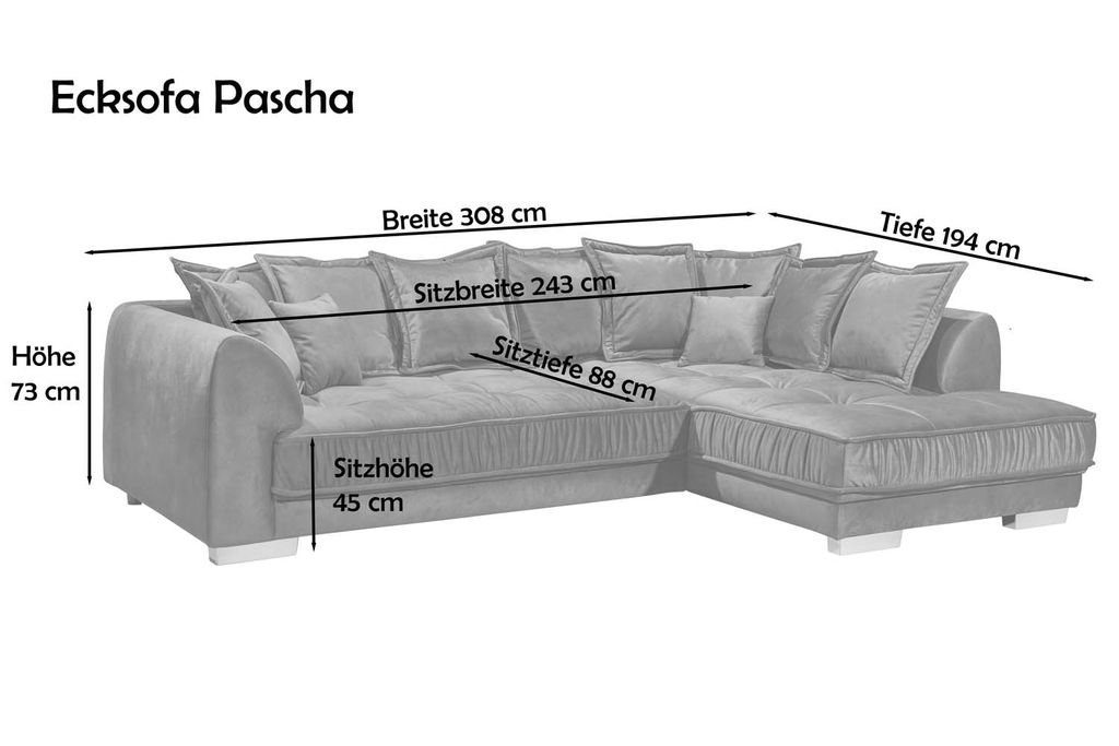 DESIGN x Eckcouch Ecksofa Ecksofa, cm Sofa EXCITING Dunkelblau ED Couch 192 308 Pascha
