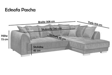 ED EXCITING DESIGN Ecksofa, Pascha Ecksofa 308 x 192 cm Sofa Couch Eckcouch Dunkelblau