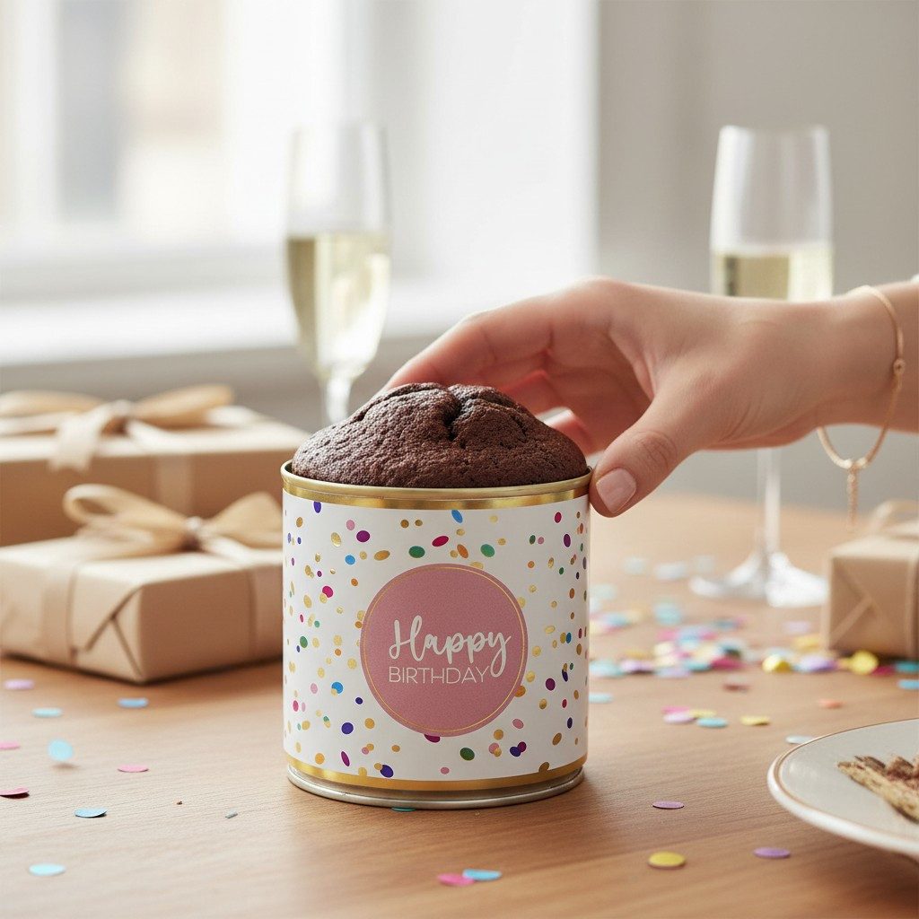 Wondercandle Geburtstagskerze Happy Birthday Brownie Kuchen in der Dose – Schokoladige Geschenkidee (kein Set, kein Set)