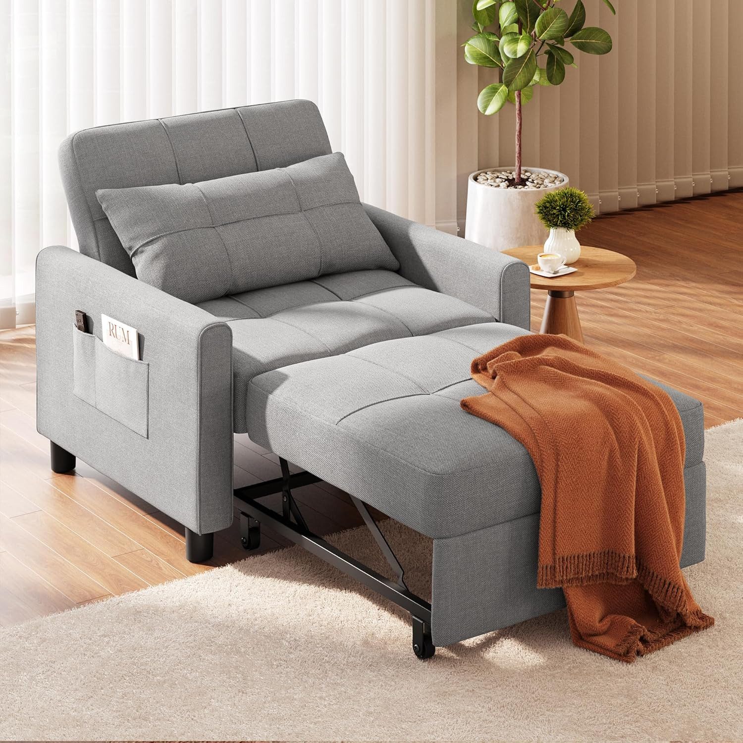 Blishom Relaxsessel 3-in-1 Schlafsessel Schlafsofa Klappbett Relaxsessel 78x86x84 cm, multifunktionaler Sessel zum Ausziehen als Gästebett