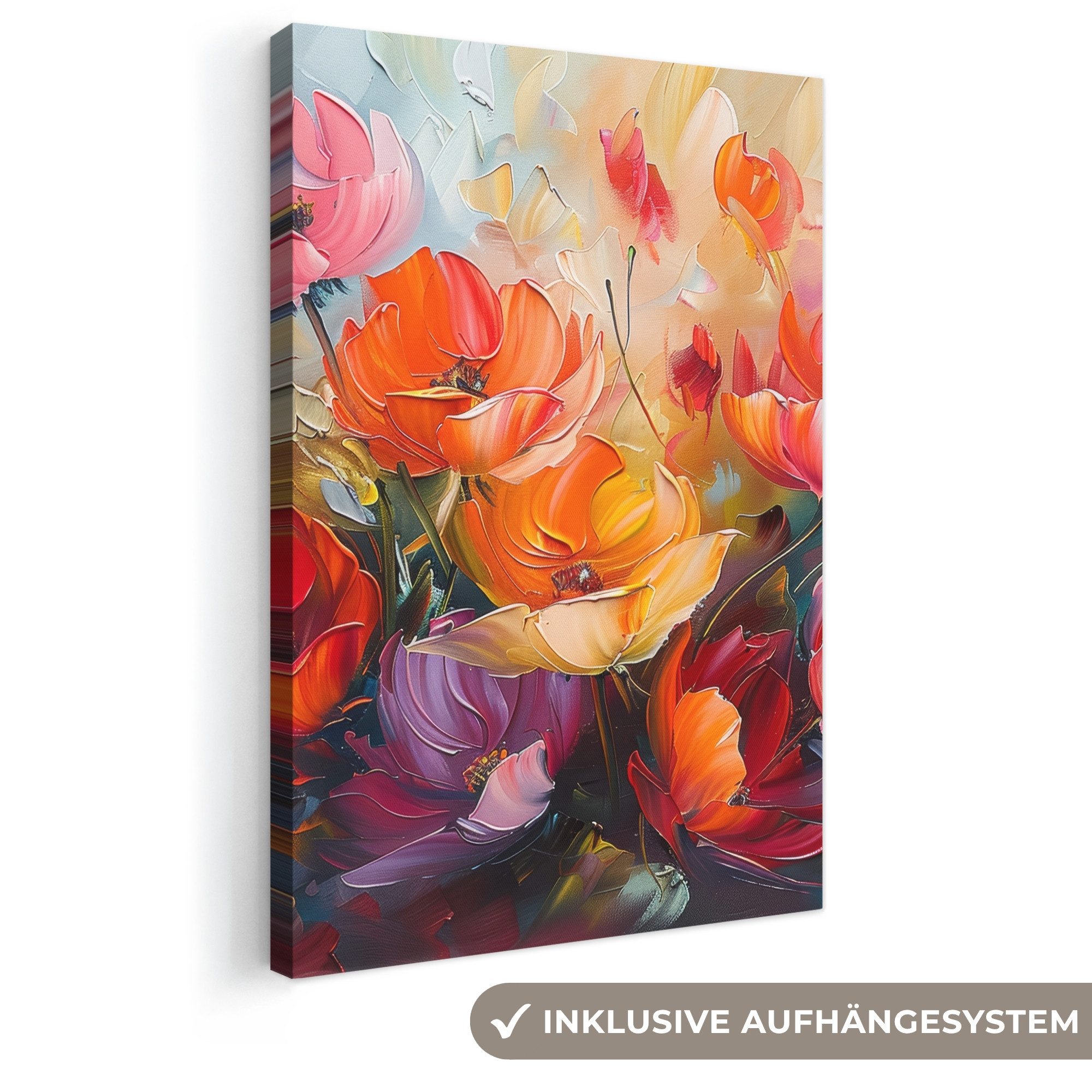 OneMillionCanvasses® Leinwandbild Blumen - Bunt - Malerei - Abstrakt - Kunst, Fotodruck (1 St), Leinwand Canvas Wandbild, Wanddekoration 20x30 cm