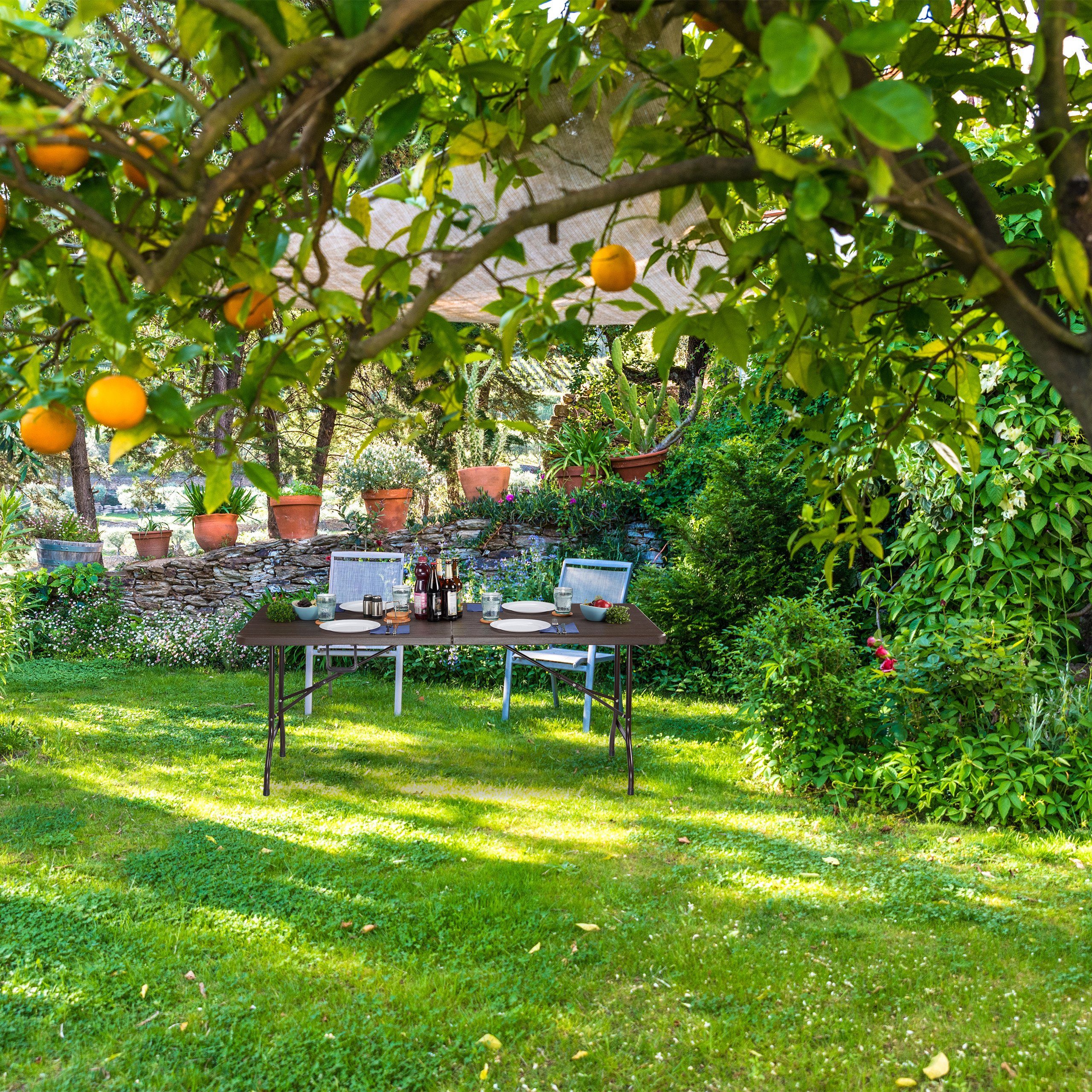 relaxdays Klapptisch Klappbarer Gartentisch Holzoptik, braun
