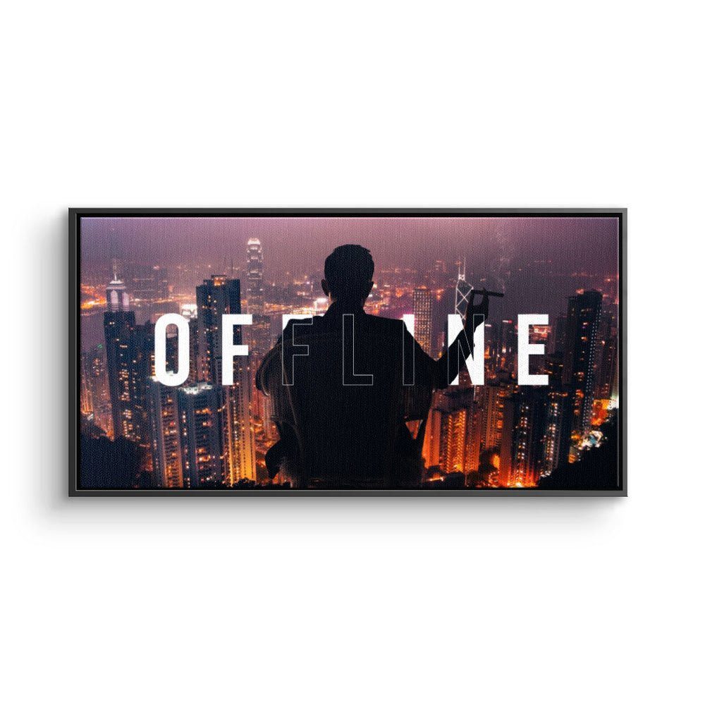 DOTCOMCANVAS® Leinwandbild, Leinwandbild Offline 2.0 Hong Kong Panorama Motiv mit premium Rahmen schwarzer Rahmen