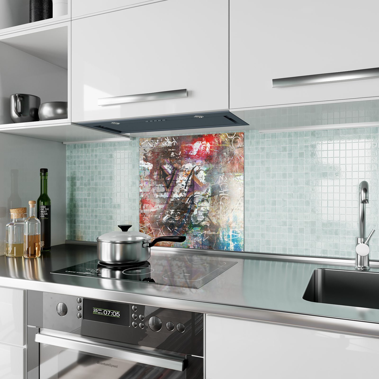 Primedeco Motiv Spritzschutz mit Küchenrückwand Wand Graffiti Küchenrückwand Glas