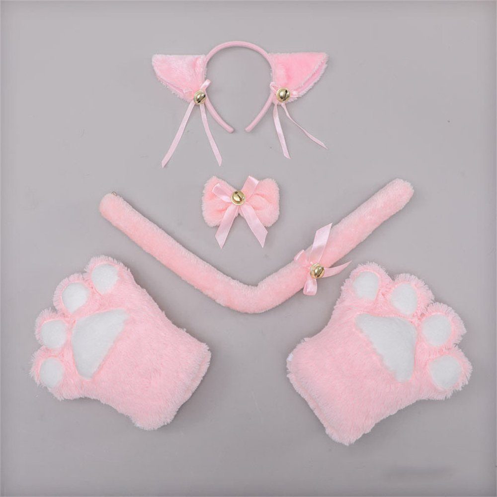 HOTFUN Erotik-Maske Katze Cosplay Rosa Set Handschuhe Kostüm Plüsch Set Party Klaue Katze