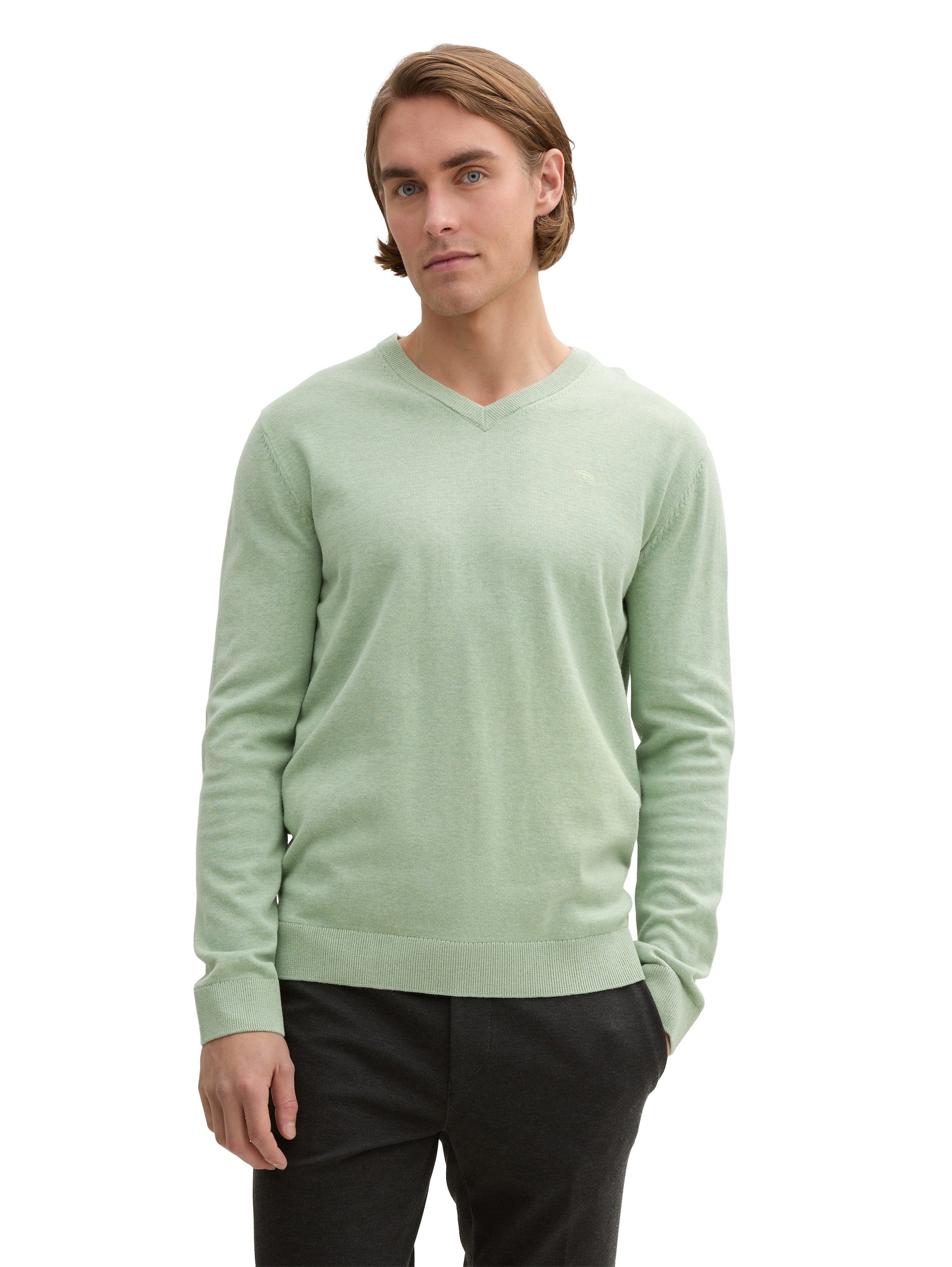 TOM TAILOR V-Ausschnitt-Pullover mit kleiner Logo-Stickerei günstig online kaufen