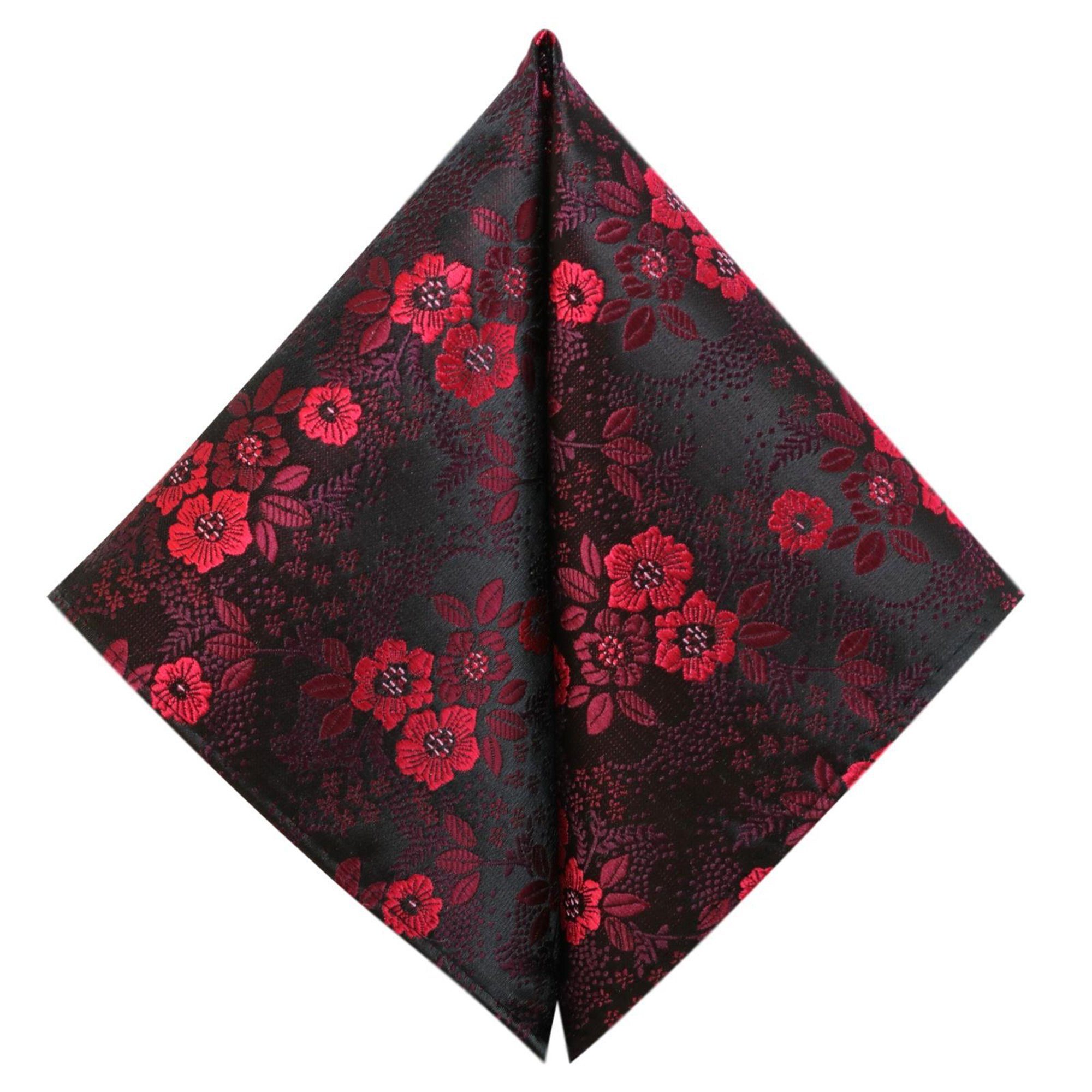 GASSANI Fliege Einstecktuch) Jacquard Herren-Fliege Hell-Rot Satin, (Set, Floral, mit Paisley Geblümt Tuch 2-St., Blutrot Schwarz Vor-Gebunden Bordeaux-Rot Bunt Weinrot Schleife Hochzeit Hochzeitsfliege Seide Blumen, Herrenschleife, Verstellbar, Festlich, Touch