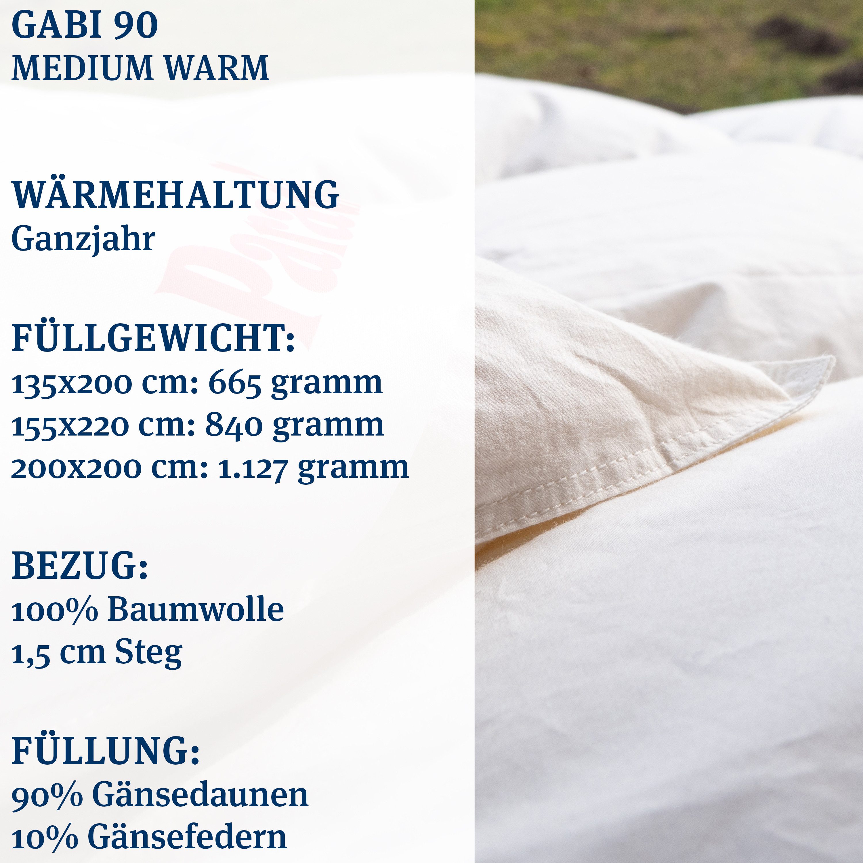 Paradies Gänsedaunenbettdecke Gabi 90, Daunendecke 135x200 cm, 155x220 cm und 200x200 cm, Füllung: 90% Daunen, 10% Federn, Bezug: 100% Baumwolle, Ganzjahresdeck – Bild 4 von 5