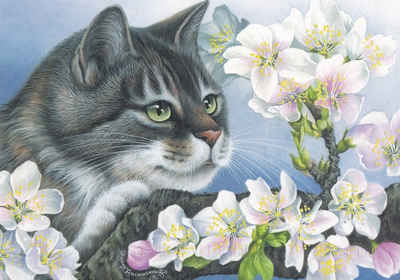 Rötting Design Malen nach Zahlen BASTELIDEE 5d Diamond Painting Set Motiv Katze im Blumenbouquet