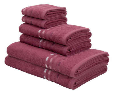 Home affaire Handtuch Set Kelly, Frottier, (Set, 6-tlg), Handtücher mit gestreifter Bordüre, 100% Baumwolle, leichte Qualität