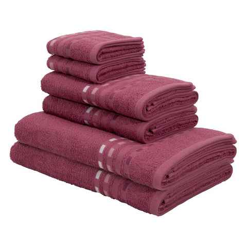 Home affaire Handtuch Set Kelly, Frottier, (Set, 6-tlg), Handtücher mit gestreifter Bordüre, 100% Baumwolle, leichte Qualität