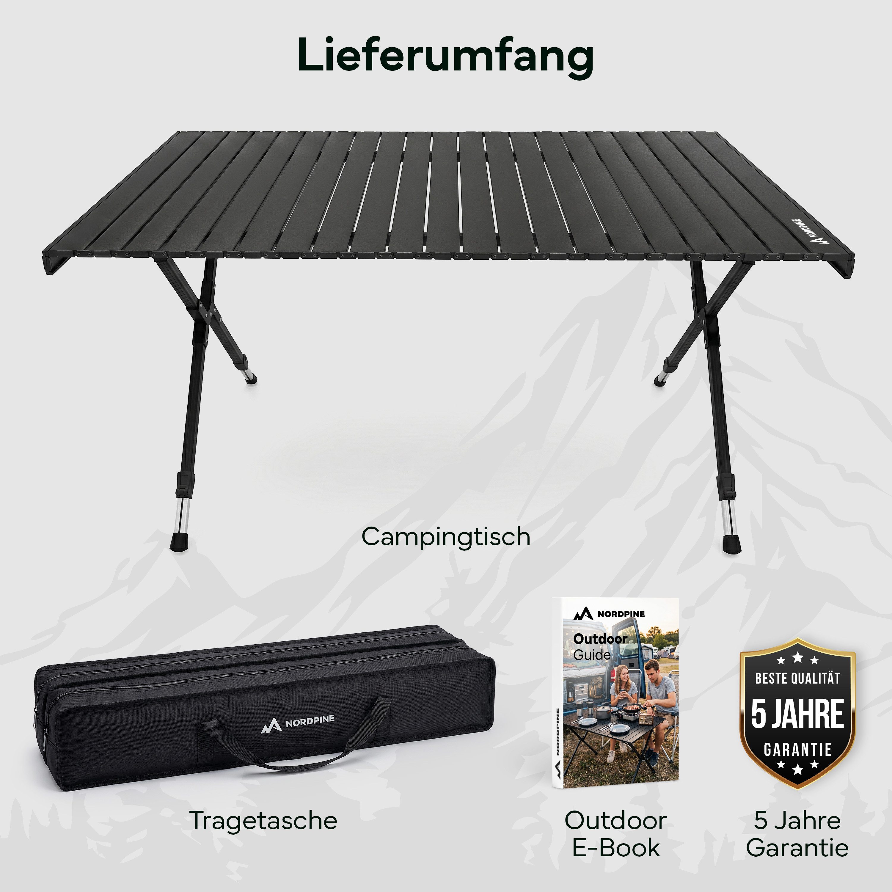 NEOLYMP Campingtisch Aluminium Campingtisch klappbar 45-68 cm mit Tragetasche (1 Tisch), Kleines Packmaß & höhenverstellbare faltbare Tischplatte