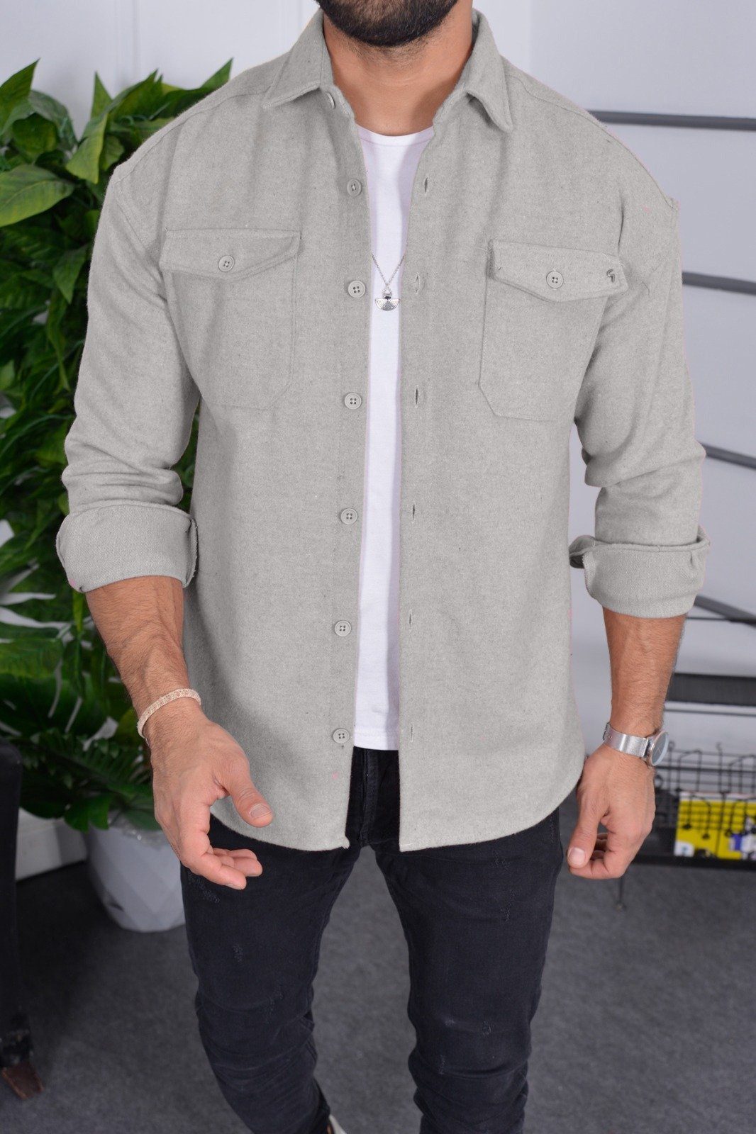 Megaman Jeans Langarmhemd Dickes Hemd Hemdjacke Freizeithemd Holzfällerhemd Unifarben H5592