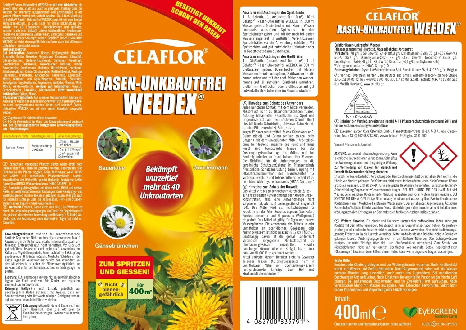 Celaflor Unkrautbekämpfungsmittel Celaflor Rasen Unkrautfrei Weedex 400 ml