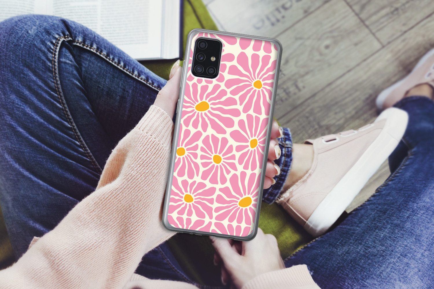 MuchoWow Handyhülle für Samsung Galaxy A52 5G Blumen - Muster - Rosa - Beige - Orange, Smartphone-Bumper, Print, Handy Schutzhülle Dünn