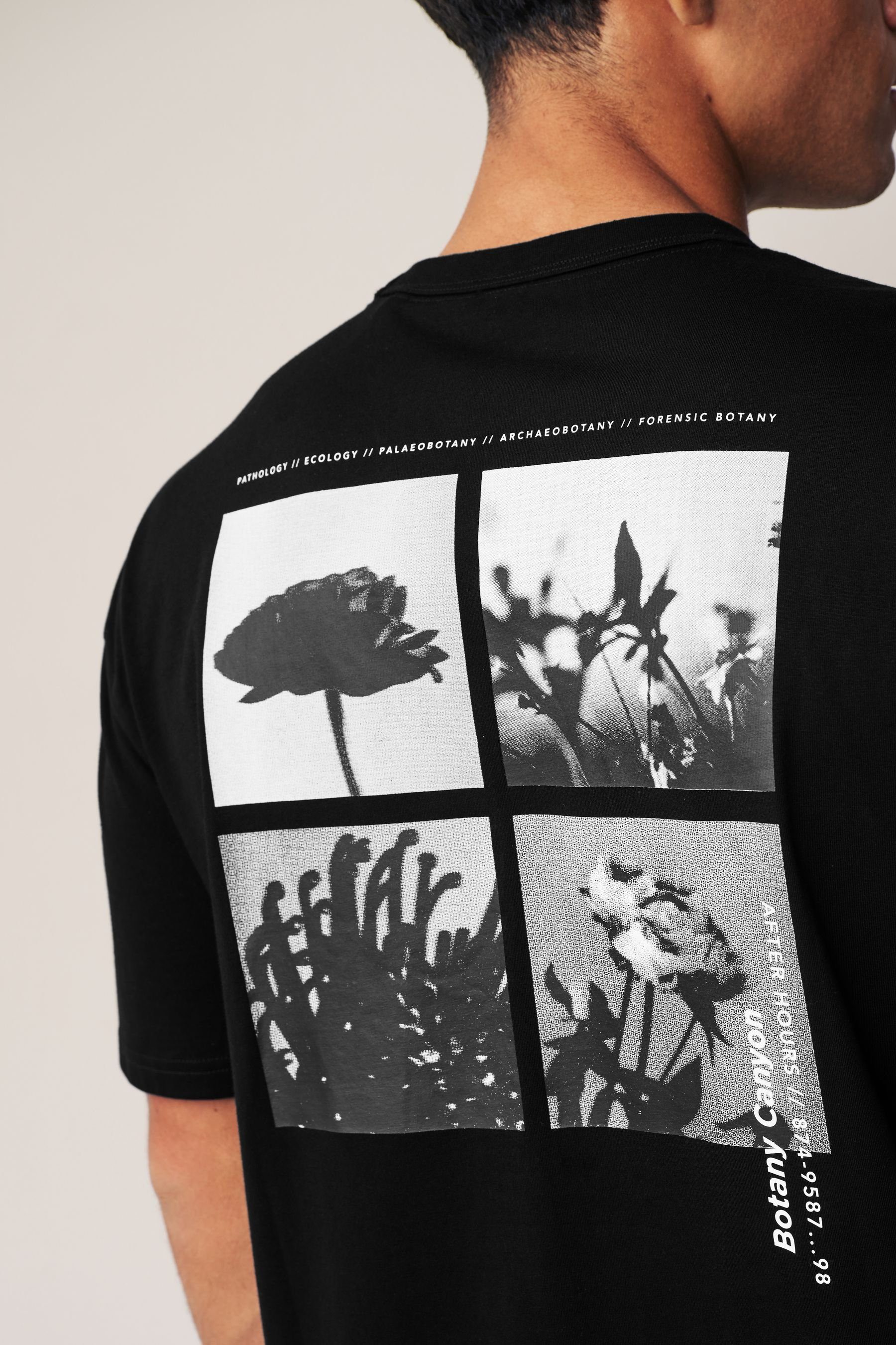 Next Print-Shirt Black Gemustertes (1-tlg) im Botanical T-Shirt Fit Relaxed