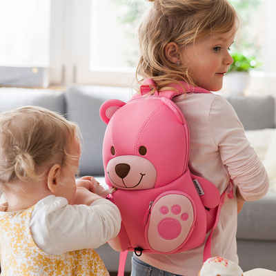Pandana Kinderrucksack Kinderrucksack Rosa Bär mit Brustgurt mit Anti-Lost-System, robustes und pflegeleichtes Neoprenmaterial