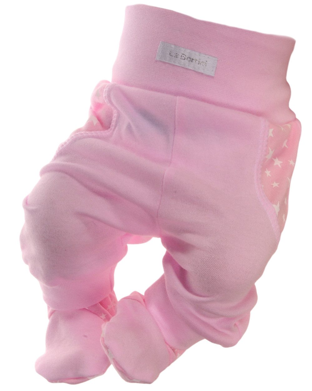 La Bortini Schlupfhose Hose mit Füßchen für Baby und Kinder in Rosa mit Sternchen aus Baumwolle, 44 50 56 62 68 74 80, mit weichem Bund