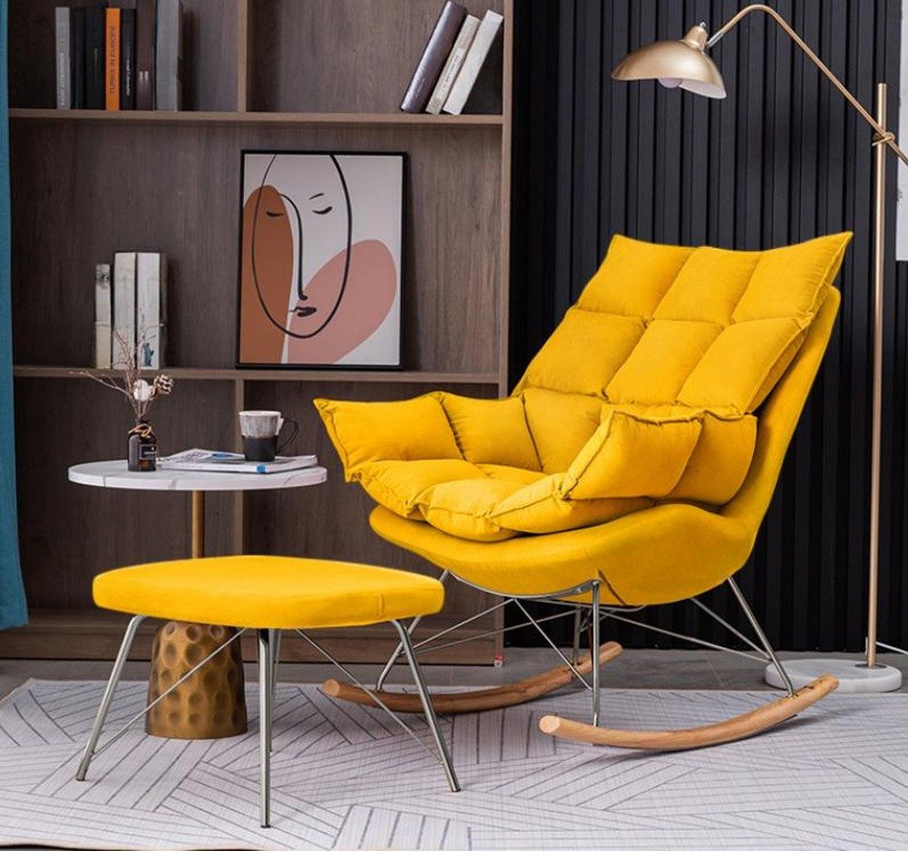 JVmoebel Schaukelstuhl Gelber Sessel mit Hocker aus Textil und Edelstahl für modernes Wohnen (2 St), Made in Europa