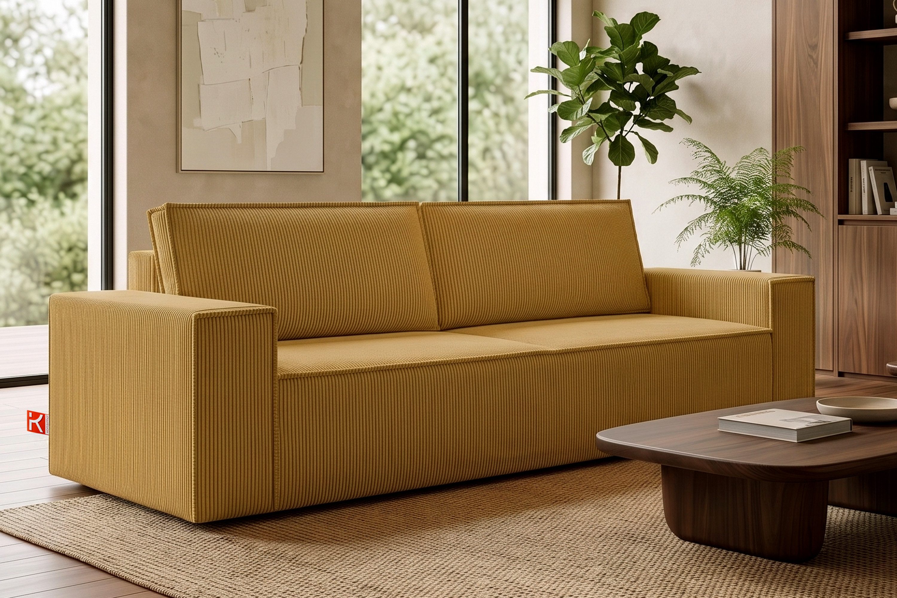 KONSIMO® 3-Sitzer NAPI Sofa mit Schlaffunktion & massivem Gestell, hergestellt in der EU, Couch für Dauerschläfer, mit Wellenunterfederung, Großer Bettkasten