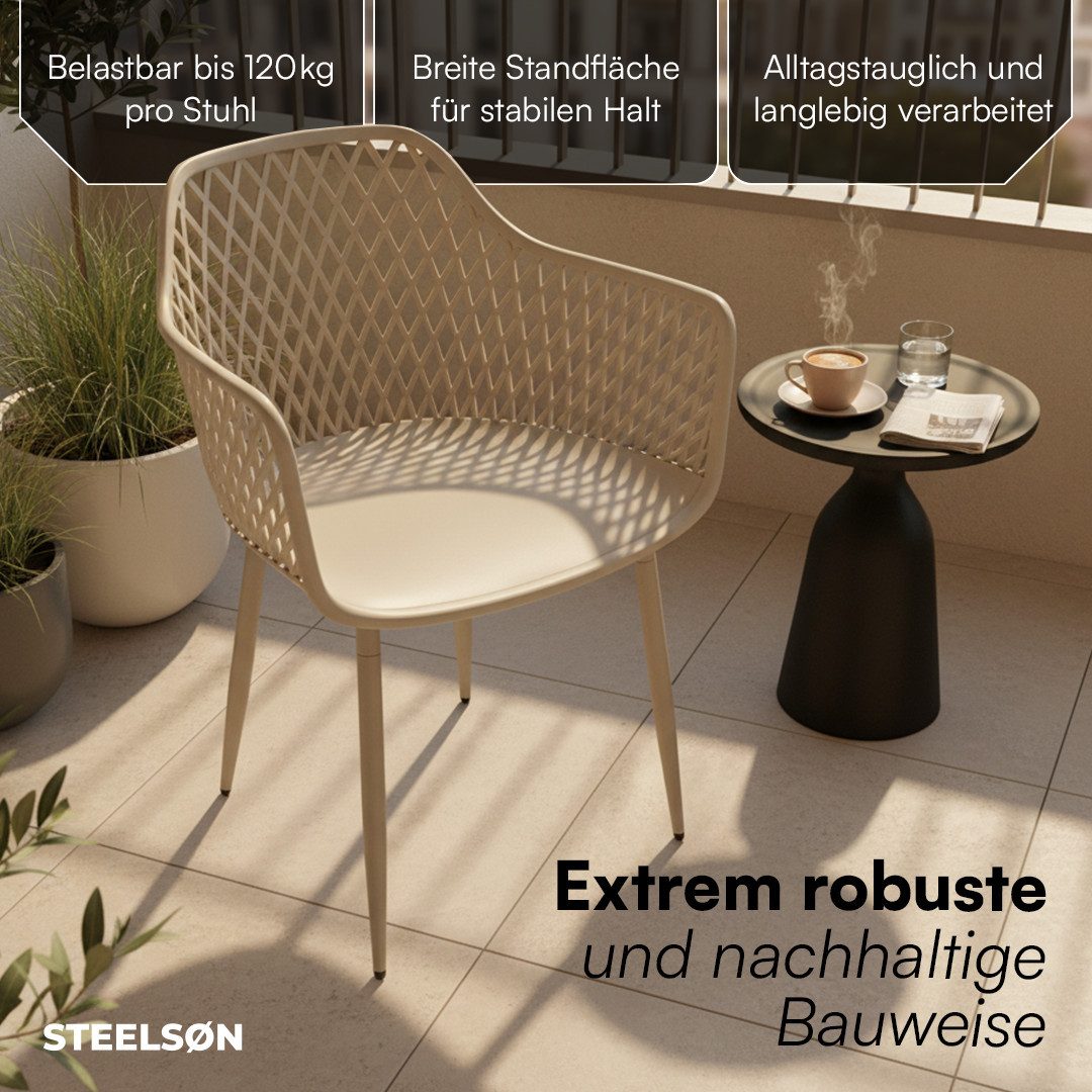 STEELSØN Gartenstuhl Quasira wetter- & UV-beständig (taupe, 2er Set), outdoor Loungesessel mit Armlehnen, verfügbar als 2er/4er/6er Set