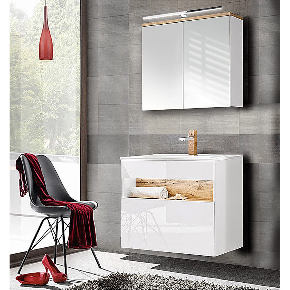 Lomadox Badmöbel-Set BERMUDA-56, (Spar-Set, 4-St), Weiß-Hochglanz günstig online kaufen