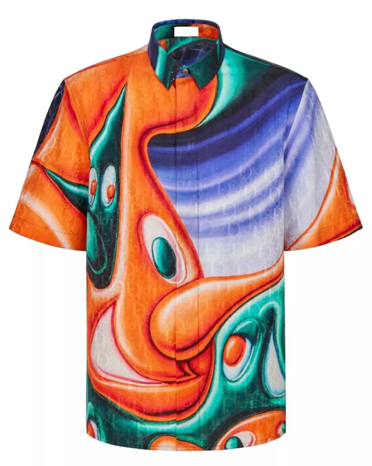 Dior Kurzarmhemd Homme Kenny Scharf Seiden Hemd mit Oblique-Muster Perlmuttknöpfe mit Dior-Signatur
