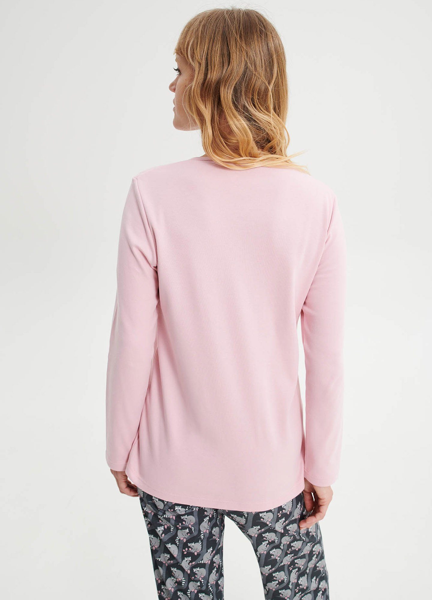 Vamp Schlafanzug VAMP lingerie (Set, 2 tlg., 2-teilig) Damen Schlafanzug lang 2-teilig Pyjama Baumwolle Waschbär-Aufdruck