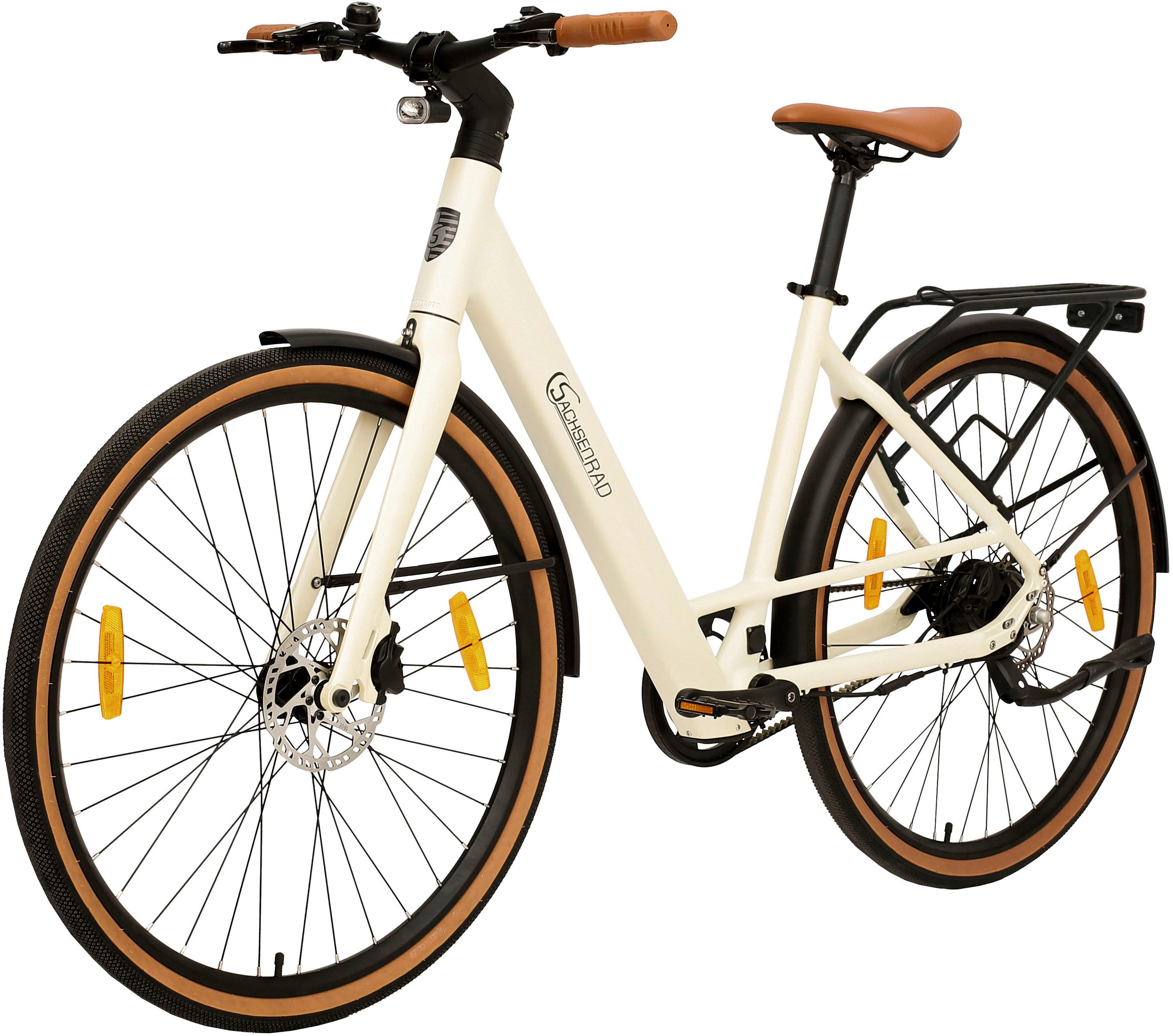SachsenRAD E-Bike Cityrad C3V Roma II mit intelligenter Unterstützungsstufe, 1 Gang, ohne Schaltung, Heckmotor, 360 Wh, (leichte 16 kg, ohne Gepäckträger und Schutzblech), KI-Unterstützung, Riemenantrieb, Tiefeinsteiger, Alarmanlage