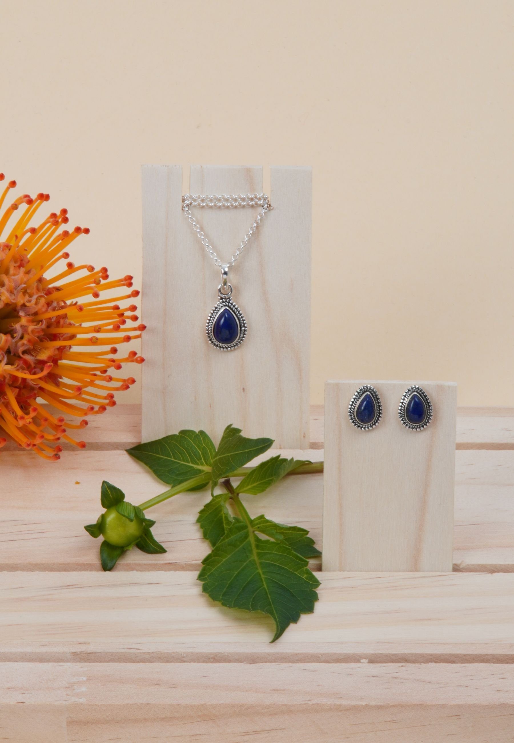 mantraroma Schmuckset 925er Silber mit Lapis Lazuli (Schmuckset aus 925 Silber)