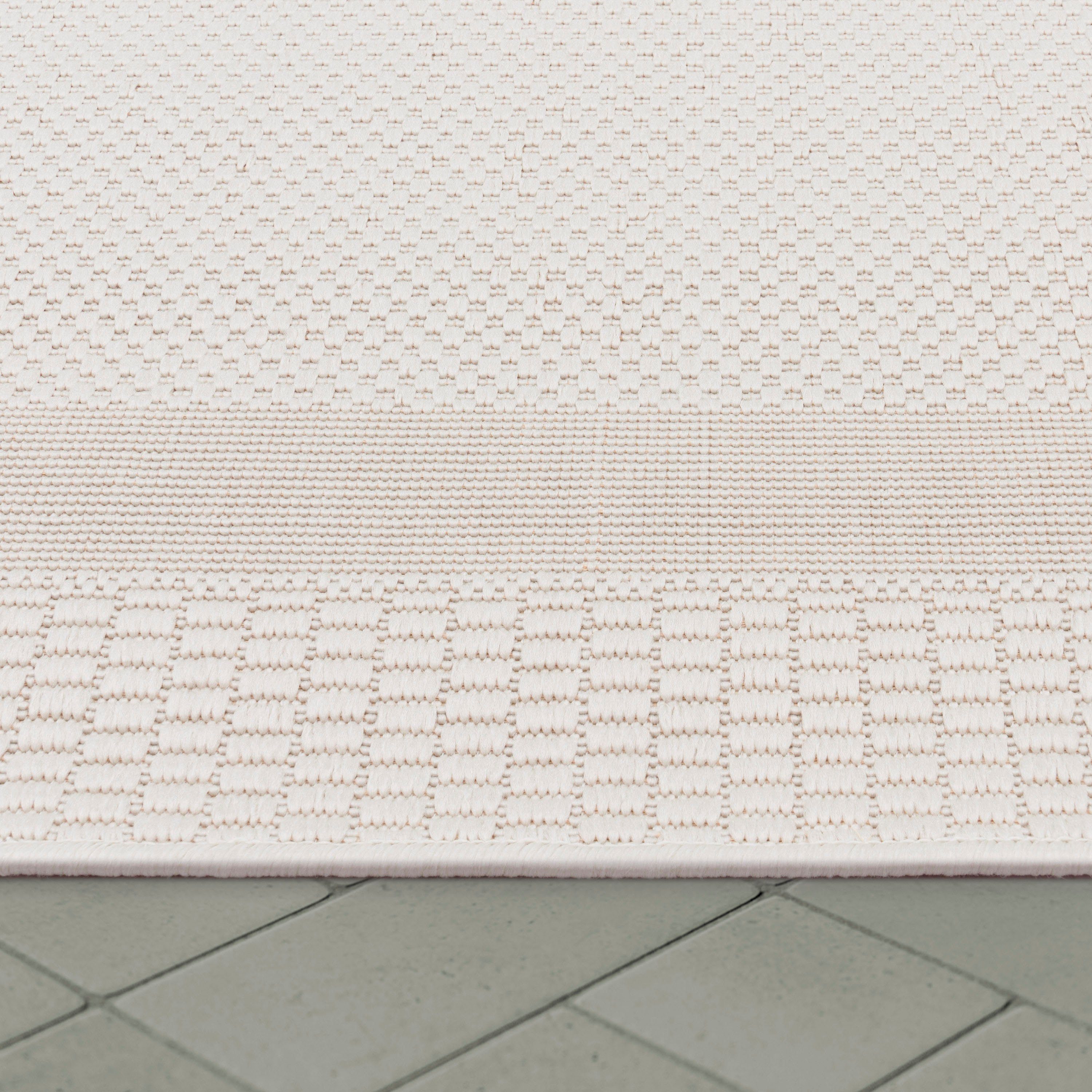 Teppich Roma 272, In- Flachgewebe, mm, mit meliert, rechteckig, geeignet dezenter weiß 4 Höhe: und Home, Outdoor Paco Bordüre