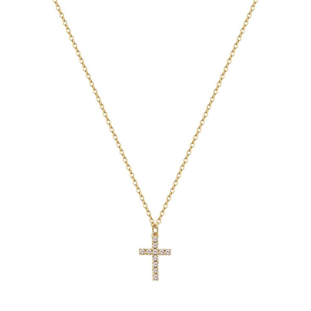 Aatrx Silberkette Charm-Kette, Gold überzogene einfache Kreuz Anhänger Choker Halskette (1-tlg)