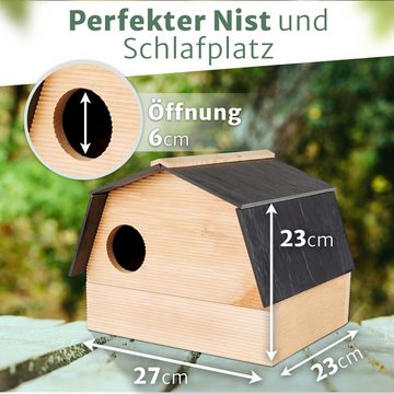 Oramics Eichhörnchenkobel Eichhörnchen Kobel Nest Nistkasten Futterhaus Haus Holz Schieferdach, wetterfeste Konstruktion für das ganze Jahr