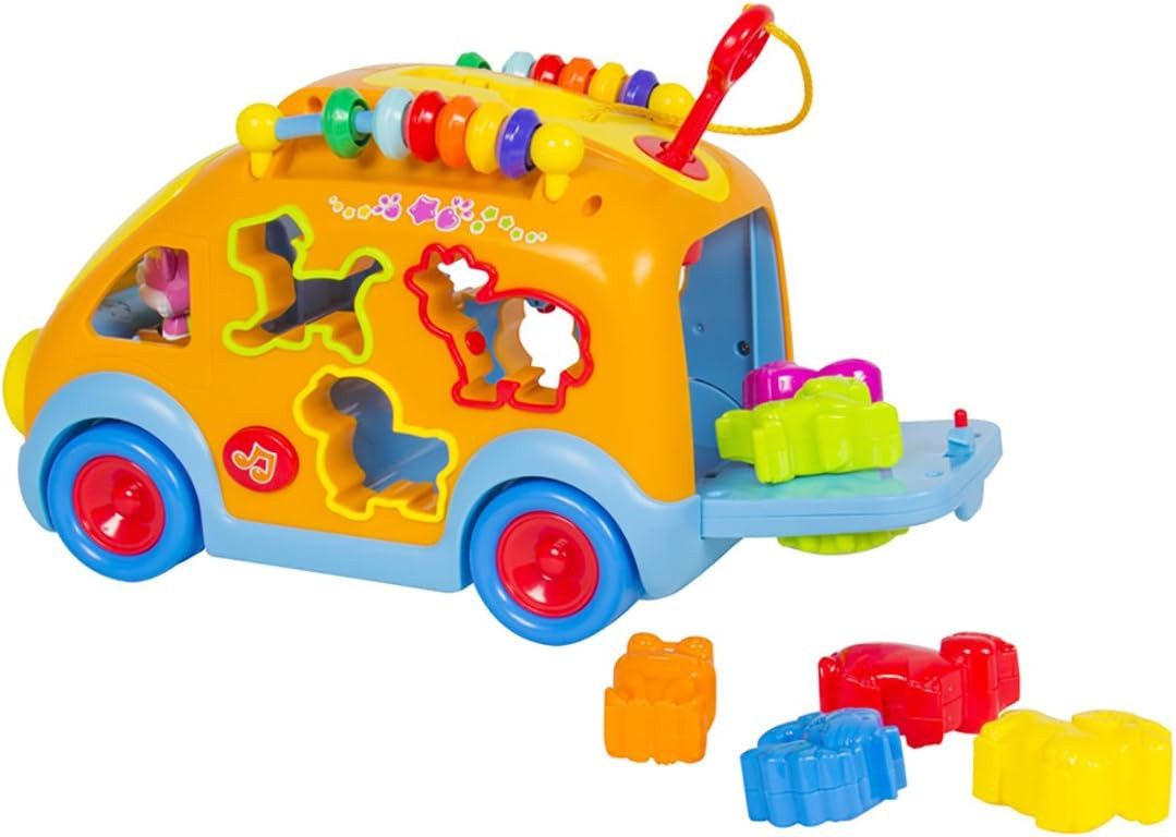 REMOKING Spielcenter Happy Bus Lernspielzeug mit Licht & Musik und Tierformen Kleinkinder, (Elektrisches Lernspielzeug mit Formsortierer), Formsortierer mit Tierformen Motorikfördernd Farbenfrohes Design