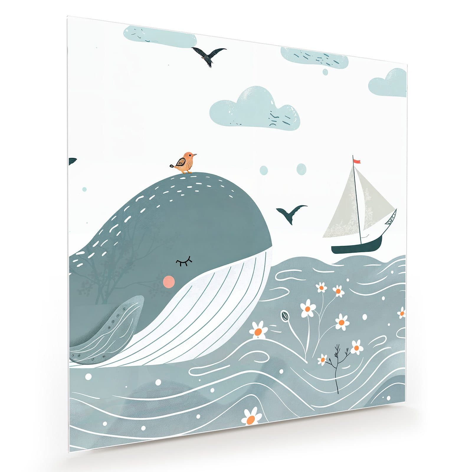 Primedeco Glasbild Wandbild Quadratisch Schlafender Wal mit Aufhängung, Unterwasserwelt (21 verschiedene Größen, 1 St), Elegante Aufhängung