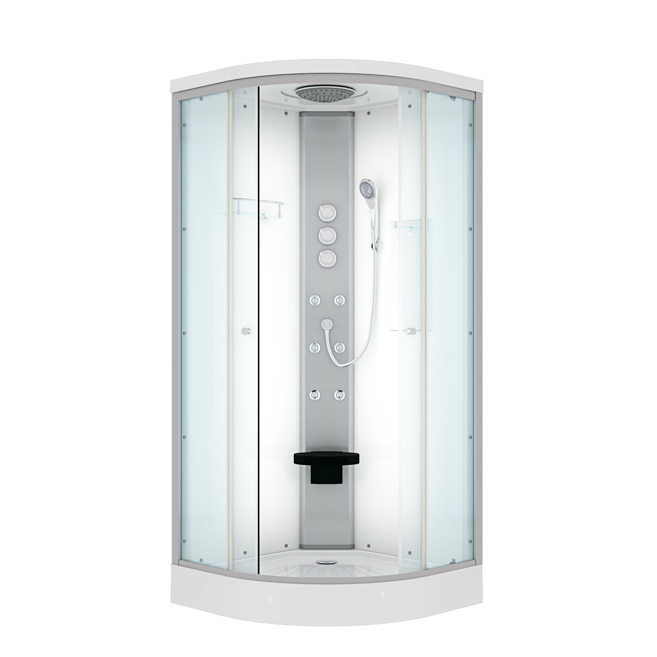 AcquaVapore Komplettdusche Dusche Fertigdusche D10-00T1-ALL Weiß 80x80, Sicherheitsglas ESG, inklusive Duschwanne, Höhenverstellbar, Mit Bauanleitung, Mit Spiegel, Gehärtetes Glas, Inte