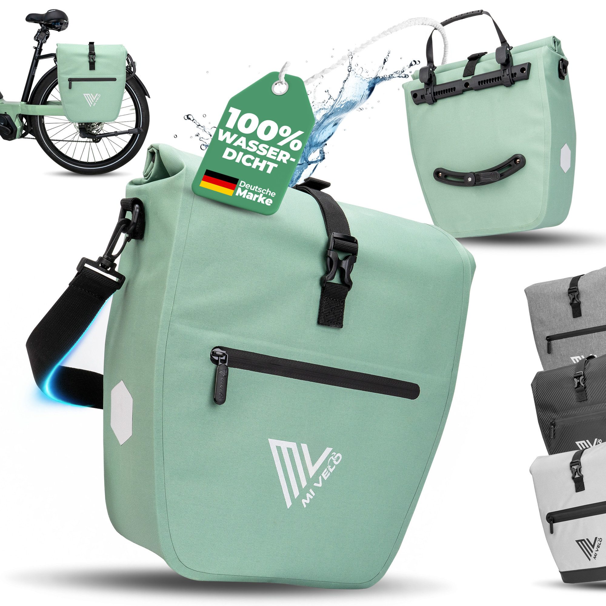 MIVELO Fahrradtasche Gepäckträgertasche wasserdicht inkl. Gurt für Umhängetasche, Zwei Varianten wählbar