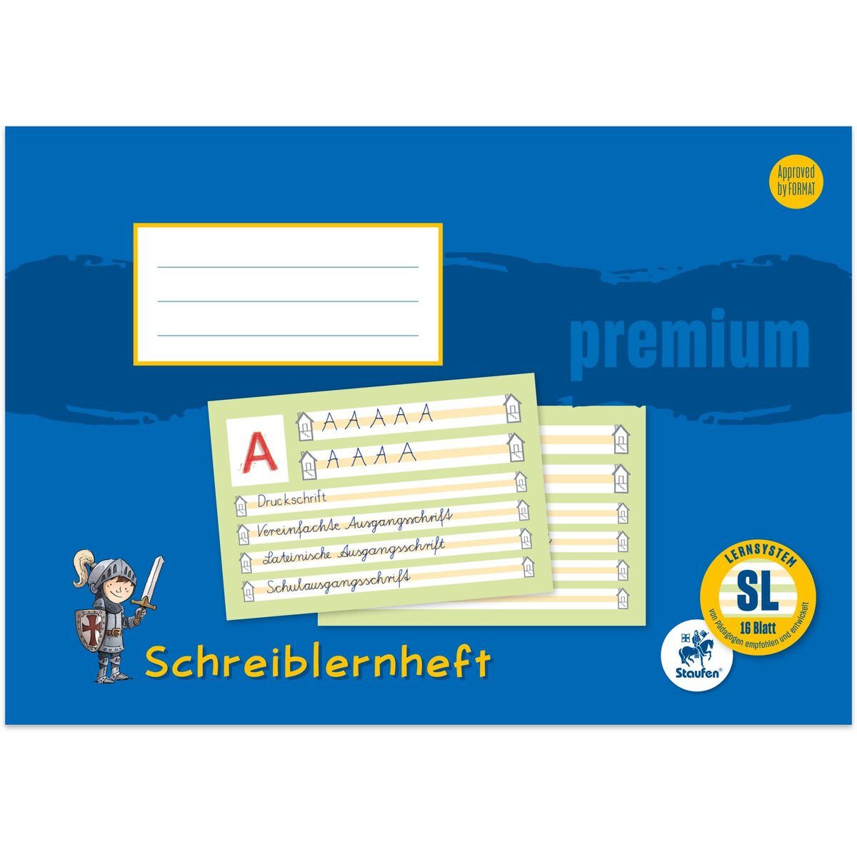 Staufen Schulheft Schreiblernheft Premium A4 mit farbiger Mittelzeile Lineatur SL 16 Bla