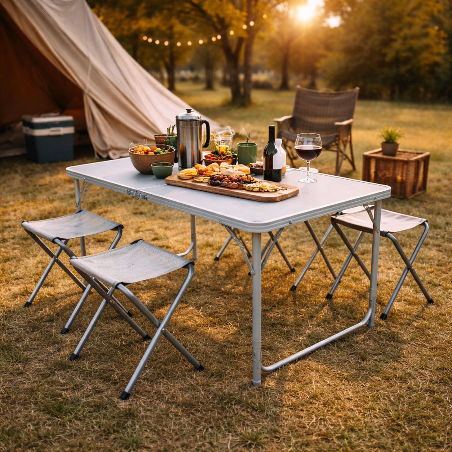 Mojawo Essgruppe 5er Alu Campingmöbel Set Outdoor Camping Tisch + 4 Klapphocker