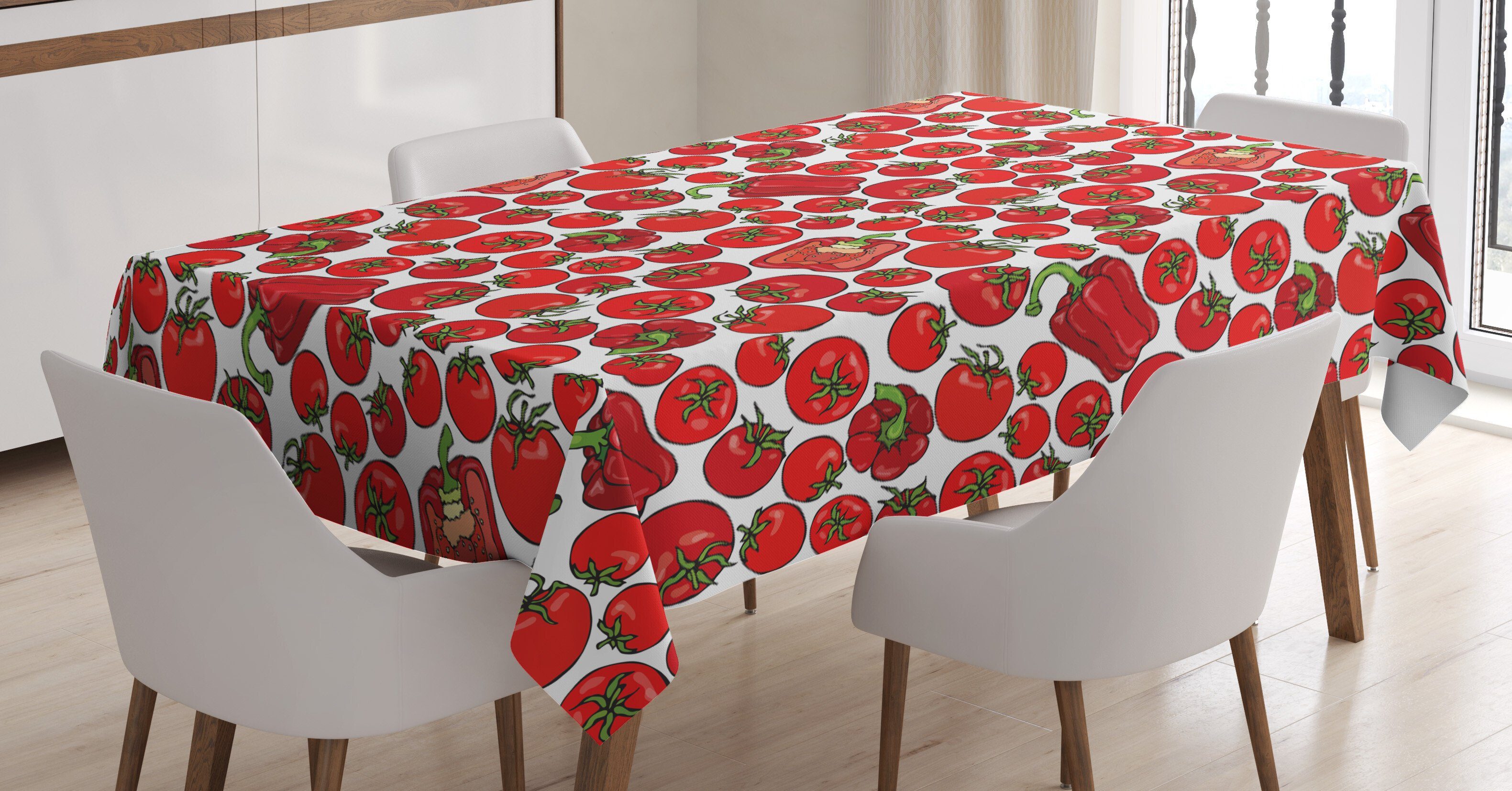 Rote Waschbar Farbfest Außen geeignet Klare Abakuhaus Bereich den Essen Farben, Tomaten-Paprika-Muster Für Tischdecke
