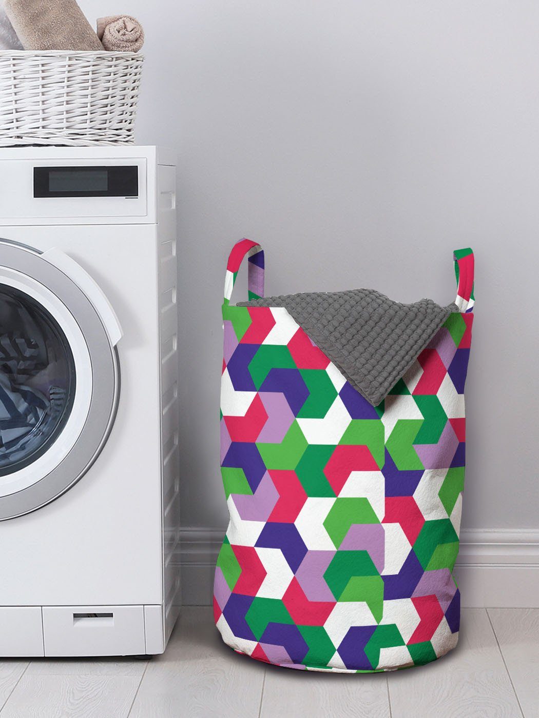 Kordelzugverschluss Griffen Abakuhaus Moderne Geometrie mit Wäschekorb Wäschesäckchen Abstrakt Waschsalons, für Formation