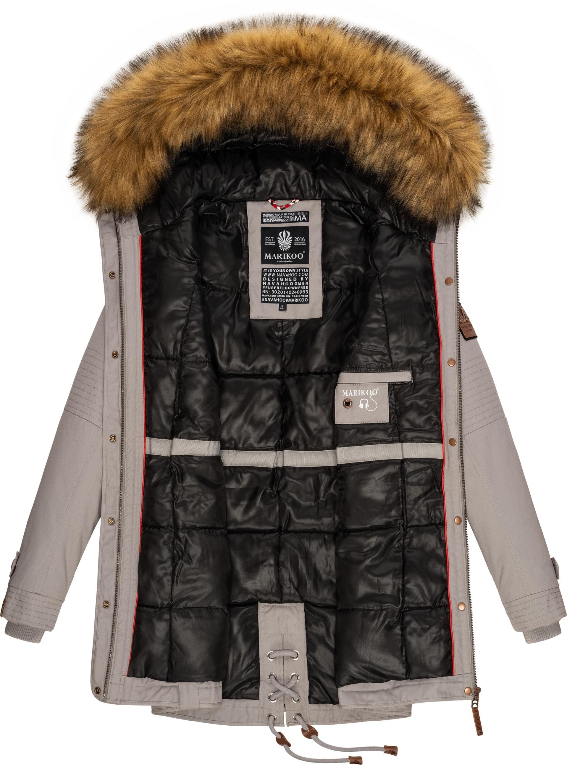 Marikoo Wintermantel La Viva Prc stylischer Winterparka mit abnehmbarem Kunstfell