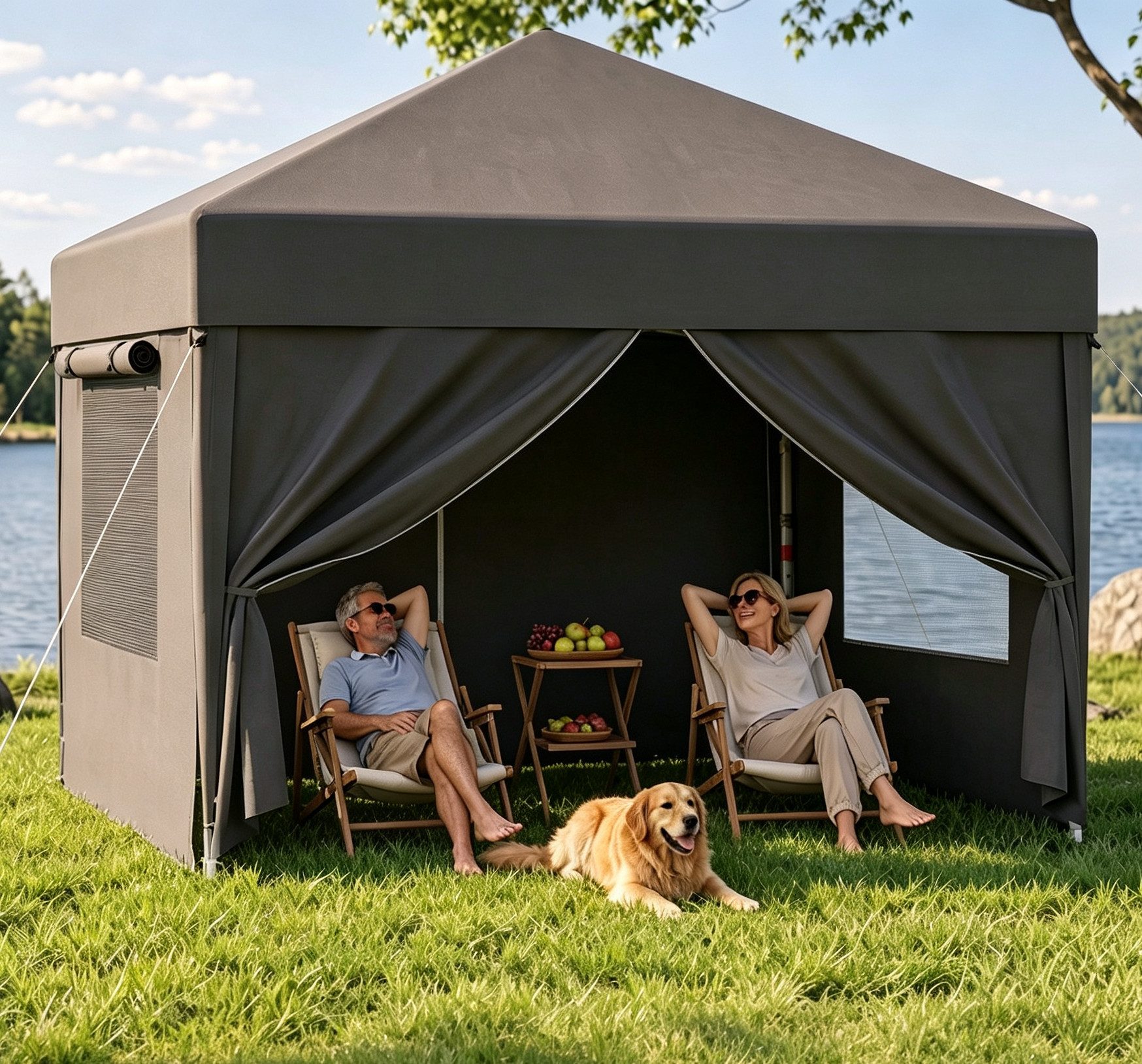 GUNJI Pavillon 3x3/3x6 m Gartenpavillon mit 4 seitenteilen Pop Up Pavillon UV-Schutz, (Schneller Aufbau, Abnehmbare Wände + Insektenschutz, 4 Sandsäcke dabei, Für Camping & Picknick geeignet)