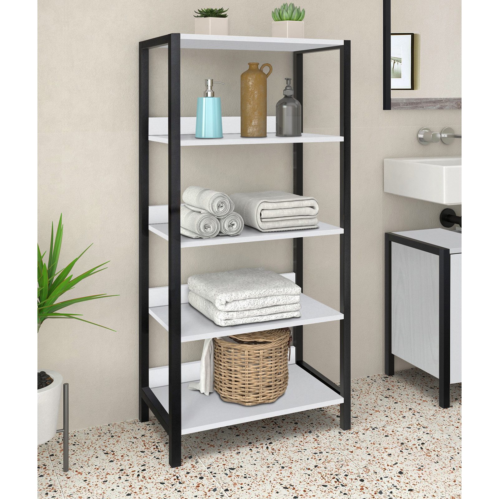 loft24 Standregal Ceno - Regal Bücherregal Wohnzimmerregal, Badezimmer Regal, Mehrzweckregal, MDF, 4 Fächer, modern