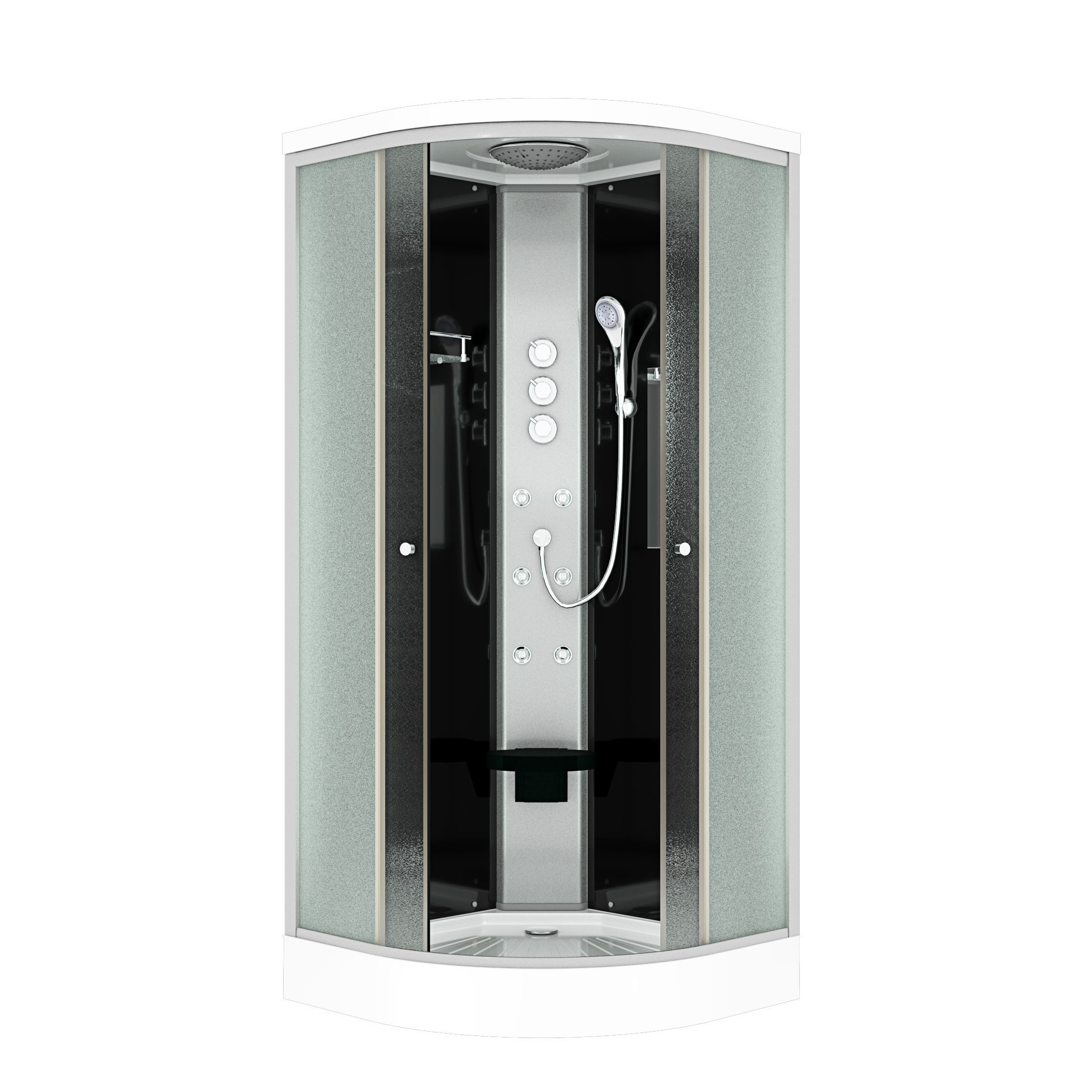 AcquaVapore Komplettdusche Dusche Fertigdusche D10-03M1 Schwarz 80x80, Sicherheitsglas ESG, inklusive Duschwanne, Höhenverstellbar, Mit Bauanleitung, Mit Spiegel, Gehärtetes Glas, Inte