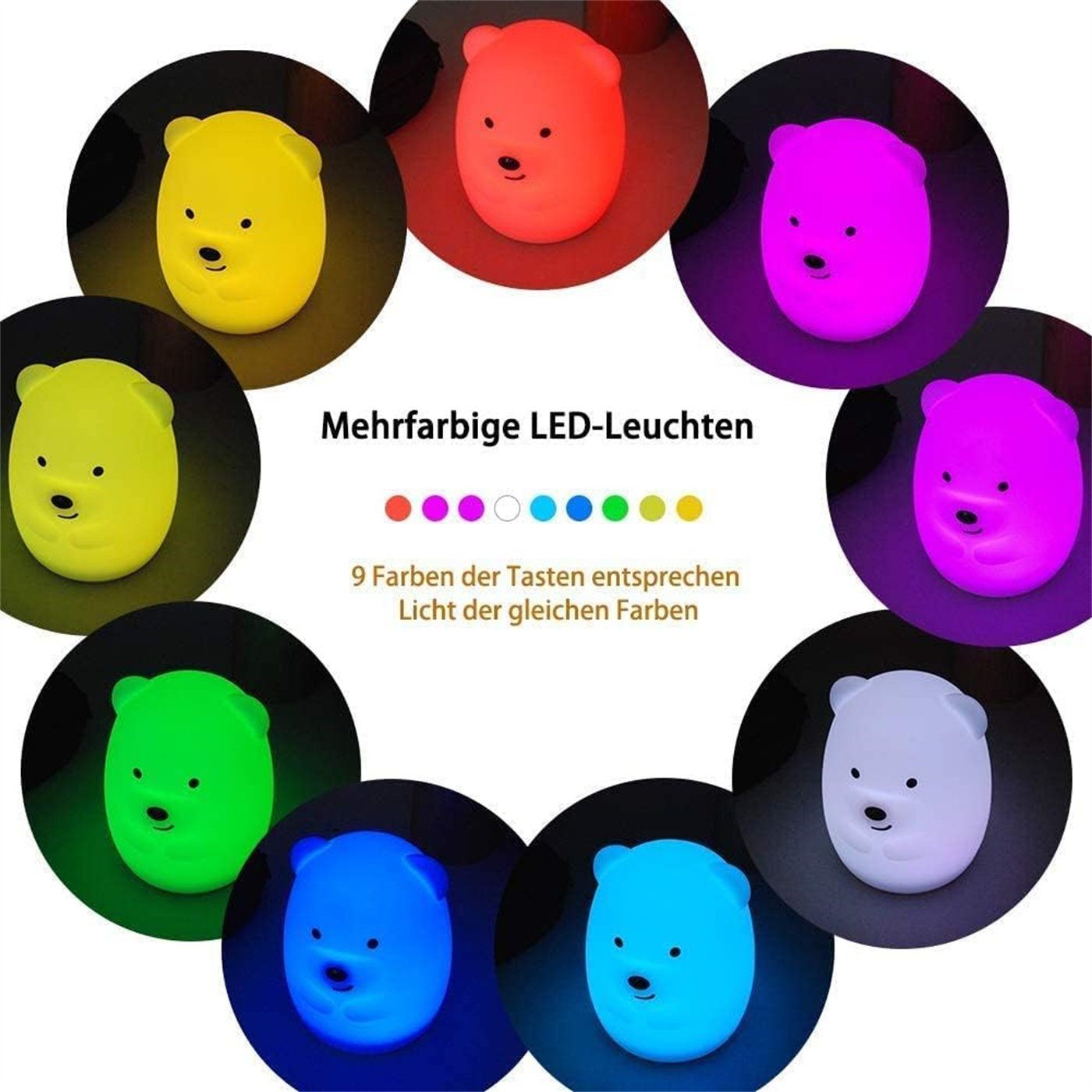 LED Nachtlicht Kinder Nachtlampe Nachtlicht LED 9 Farben Fernbedienung autolock