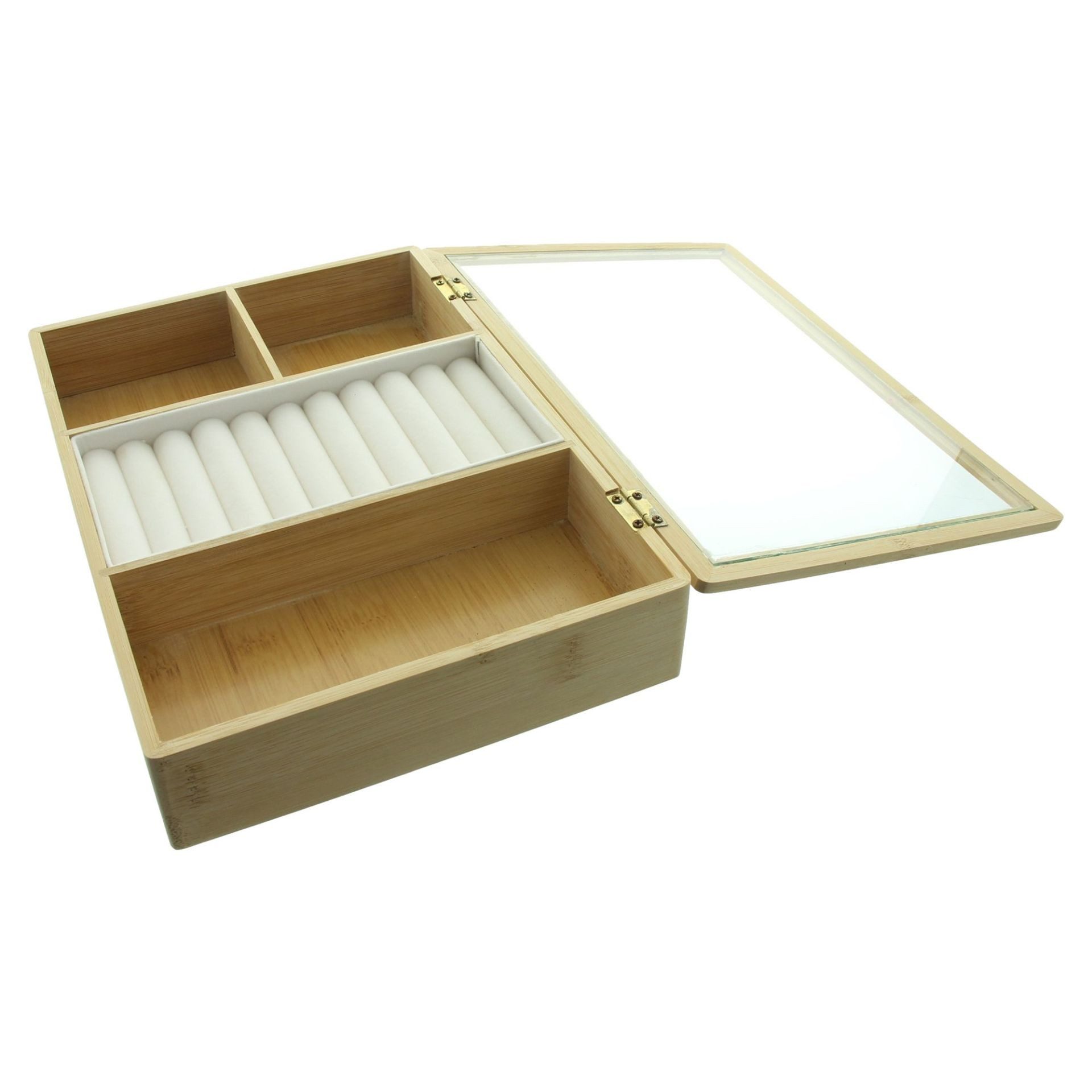 Dekoleidenschaft Schmuckkasten "Bamboo" Schmuckkästchen aus Bambus mit Glasdeckel, Schmuckschatulle, Schmuck Aufbewahrungsbox, Schmuckaufbewahrung – Bild 4 von 5